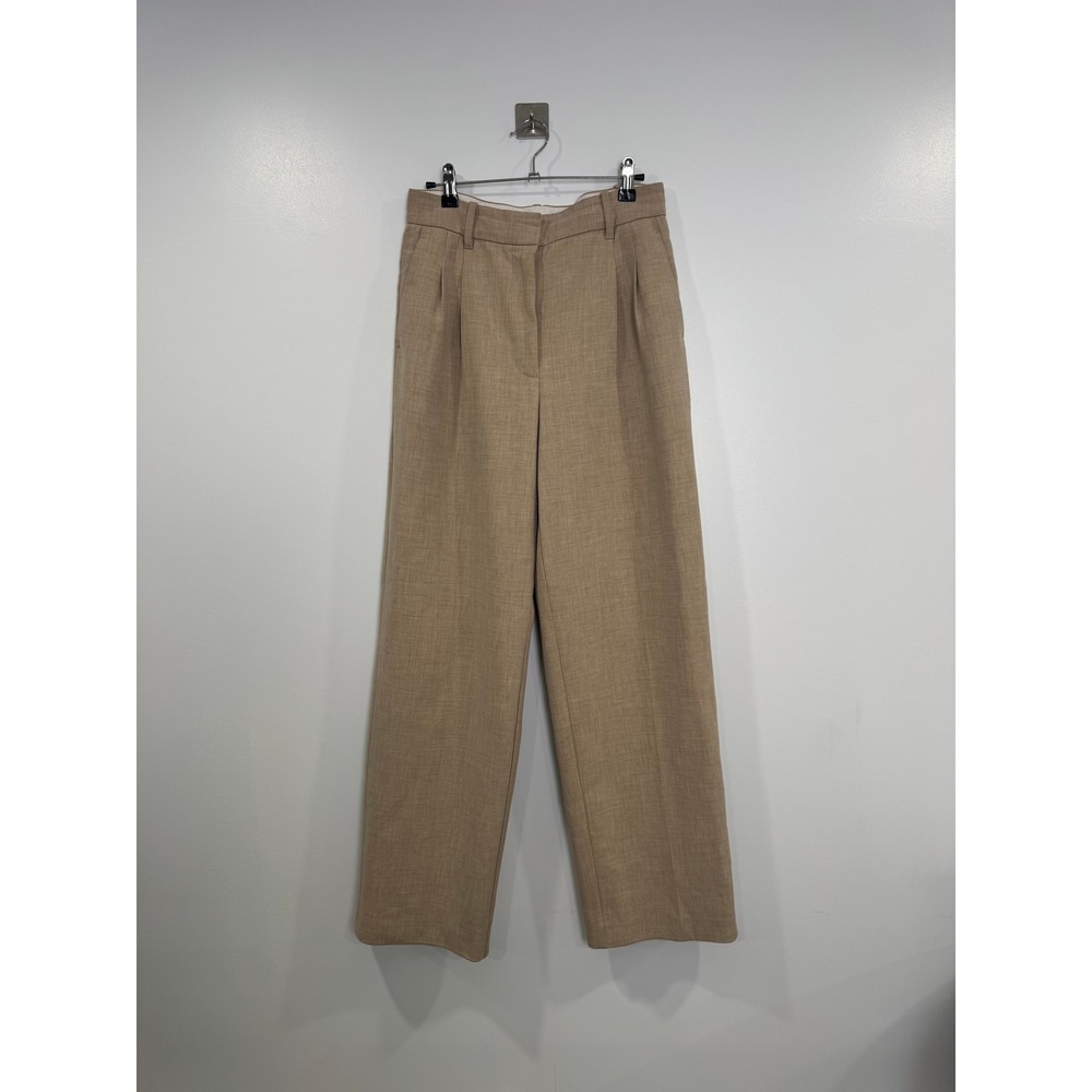 Aritzia Wilfred Women Tan Effortless Wide Leg Pleated Trousers Size 6